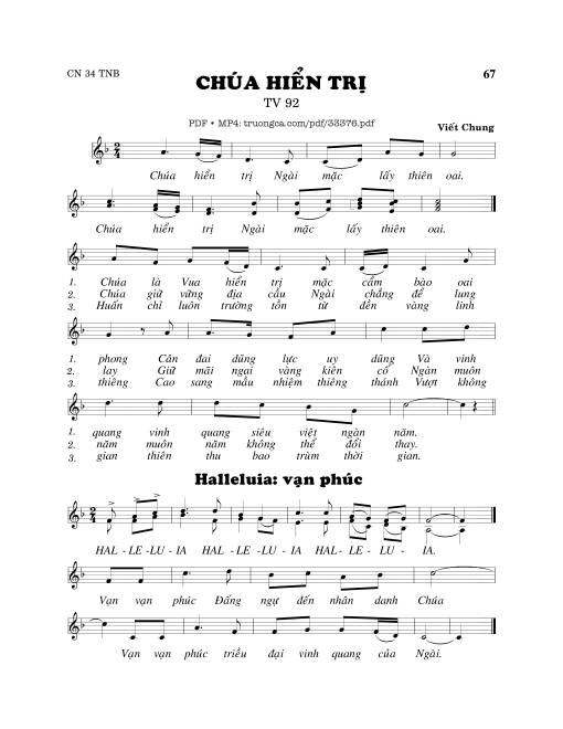 Sheet PDF of Thánh Vịnh 92, Chúa Hiển Trị 2