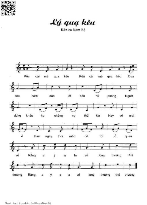 Sheet PDF of Lý quạ kêu - Dân Ca Nam Bộ
