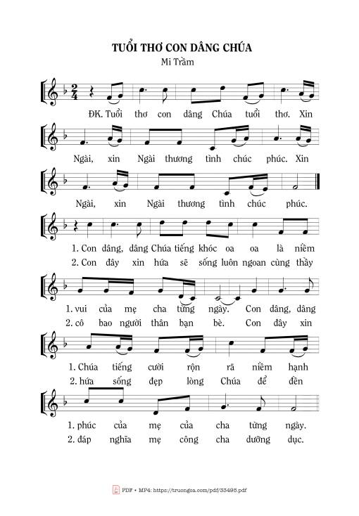 Sheet PDF of Tuổi Thơ Con Dâng Chúa