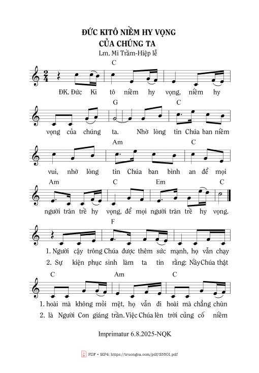 Sheet PDF of Đức Kitô Niềm Hy Vọng Của Chúng Ta