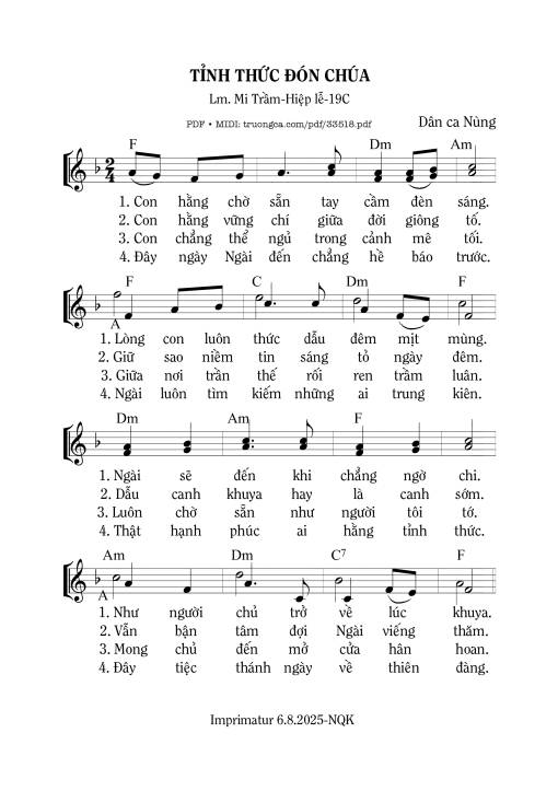 Sheet PDF of Tỉnh Thức Đón Chúa
