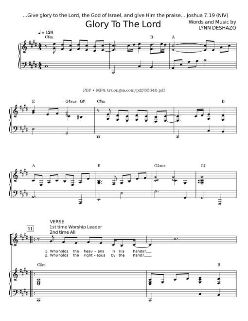 Sheet PDF of Glory To The Lord Piano