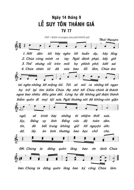 Sheet PDF of Thánh Vịnh 77, Lễ Suy Tôn Thánh Giá