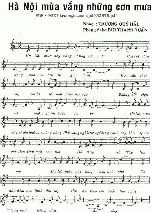 Sheet PDF of Hà Nội Mùa Vắng Những Cơn Mưa