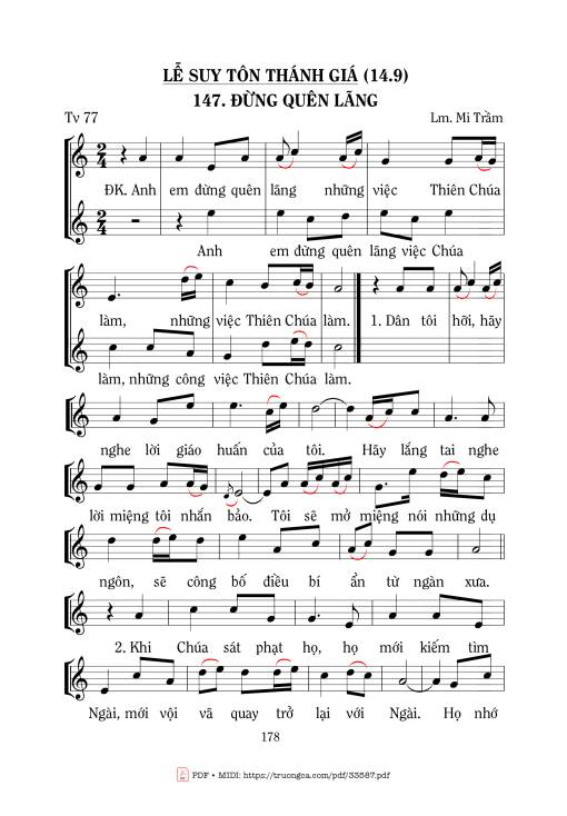 Sheet PDF of Thánh Vịnh 77, Đừng Quên Lãng