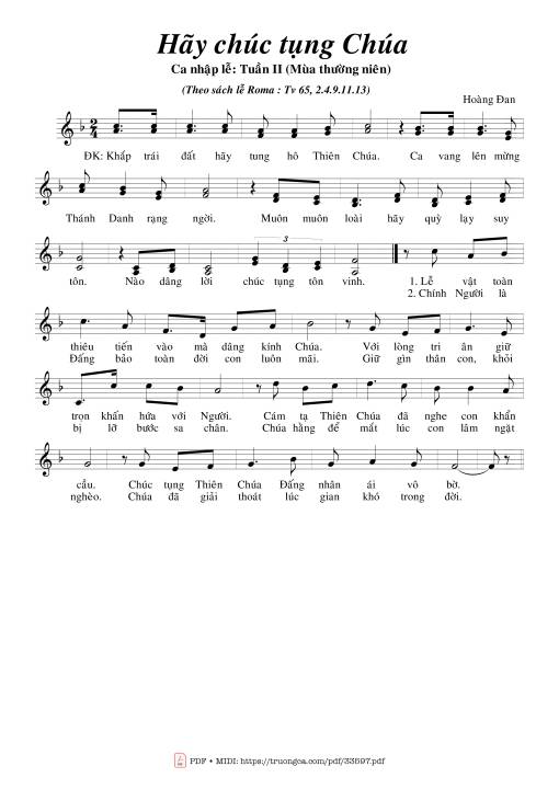 Sheet PDF of Thánh Vịnh 65, Hãy Chúc Tụng Chúa