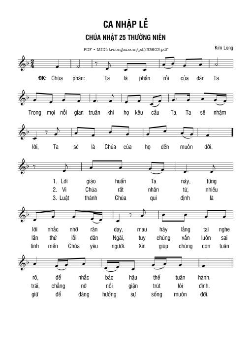 Sheet PDF of Ca Nhập Lễ Chúa Nhật 25 Thường Niên