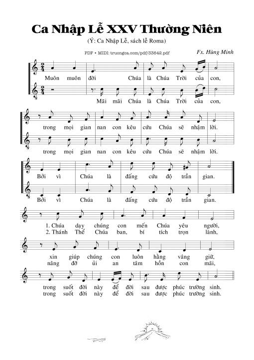 Sheet PDF of Ca Nhập Lễ 25 Thường Niên