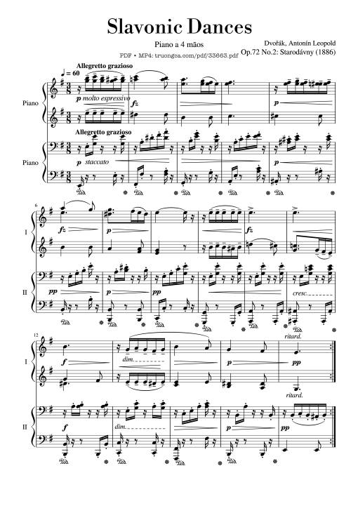 Slavonic Dances, Op.72 No.2 Piano Four Hand
