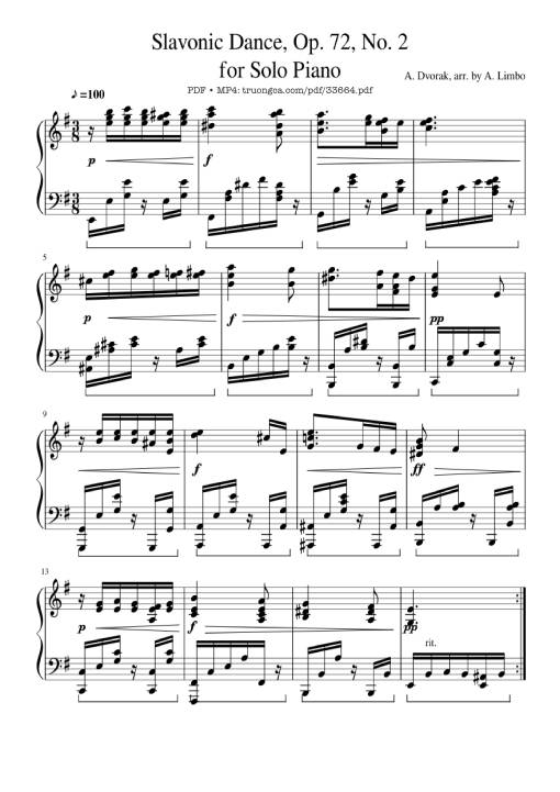 Slavonic Dances, Op.72 No.2 Piano Solo