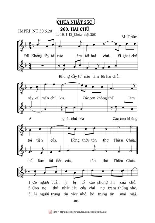 Sheet PDF of Hai Chủ - Mi Trầm