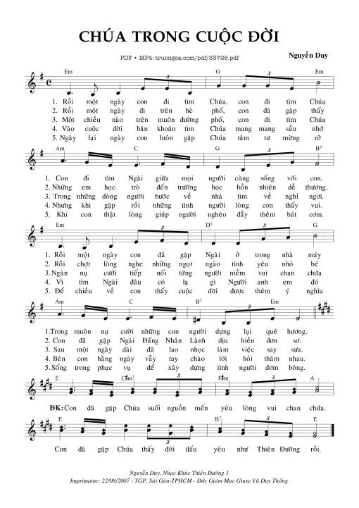 Sheet PDF of Chúa Trong Cuộc Đời
