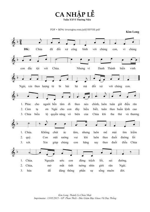 Sheet PDF of Ca Nhập Lễ Chúa Nhật 26 Thường Niên