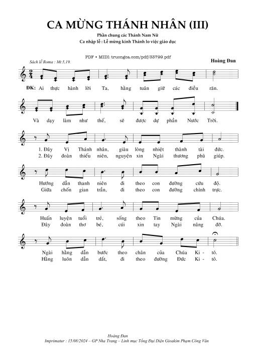 Sheet PDF of Ca Mừng Thánh Nhân (3)