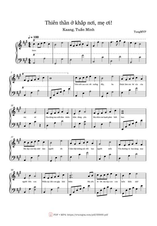 Sheet PDF of Thiên thần ở khắp nơi, mẹ ơi Piano