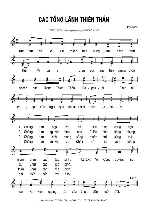 Sheet PDF of Các Tổng Lãnh Thiên Thần