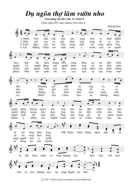Sheet PDF of Dụ Ngôn Thợ Làm Vườn Nho