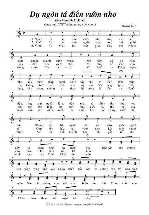 Sheet PDF of Dụ Ngôn Tá Điền Vườn Nho