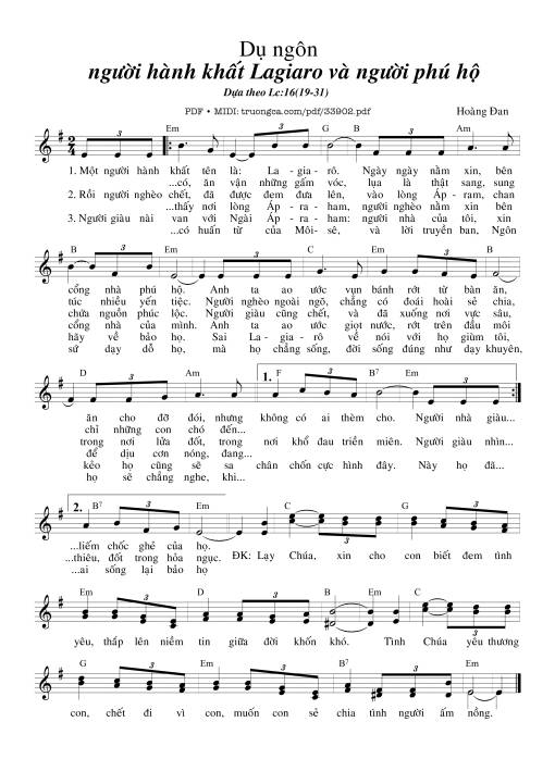 Sheet PDF of Dụ Ngôn Người Hành Khất La-Za-Ro Và Người Phú Hộ