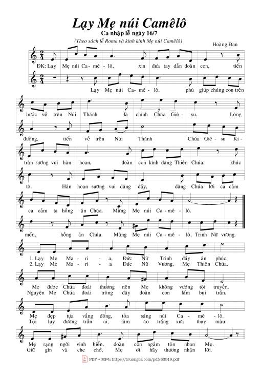 Sheet PDF of Lạy Mẹ Núi Camelo