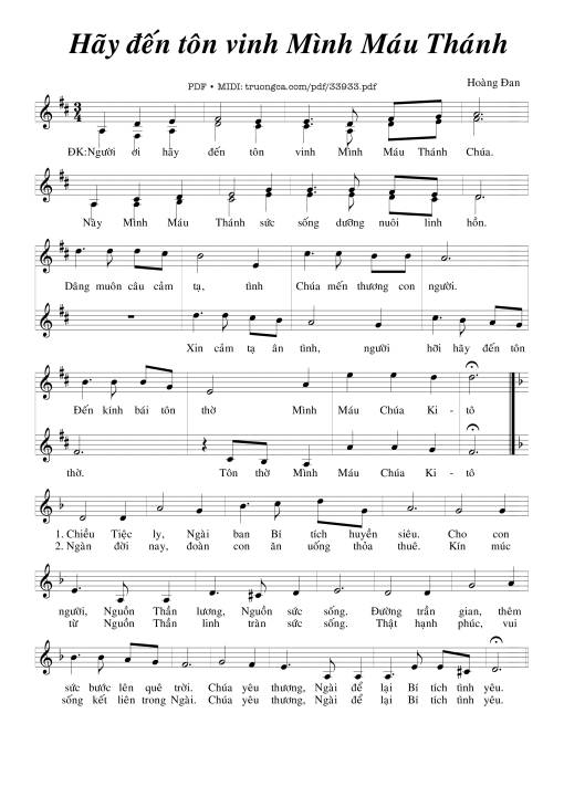 Sheet PDF of Hãy Đến Tôn Vinh Mình Máu Thánh