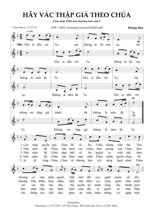 Sheet PDF of Hãy Vác Thập Giá Theo Chúa