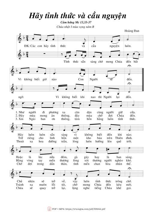 Sheet PDF of Hãy Tỉnh Thức Và Cầu Nguyện