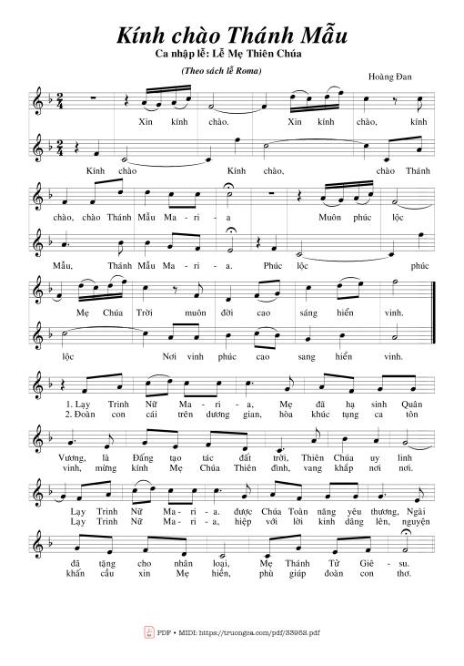 Sheet PDF of Kính Chào Thánh Mẫu