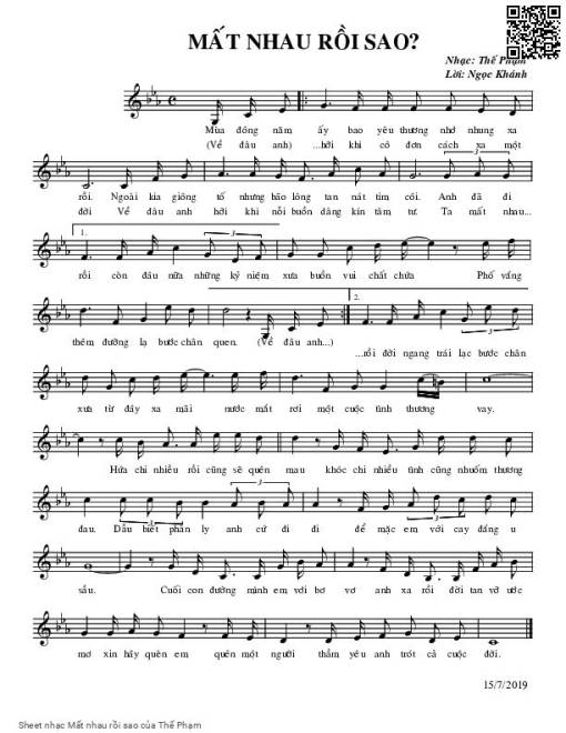 Sheet PDF of Mất nhau rồi sao