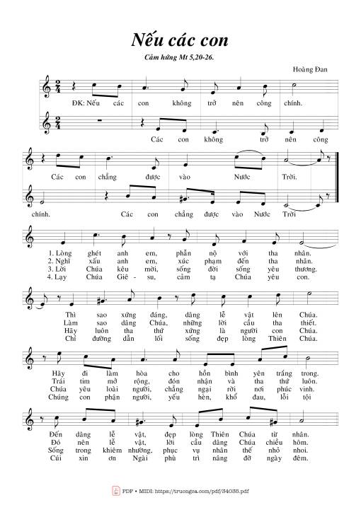 Sheet PDF of Nếu Các Con - Hoàng Đan