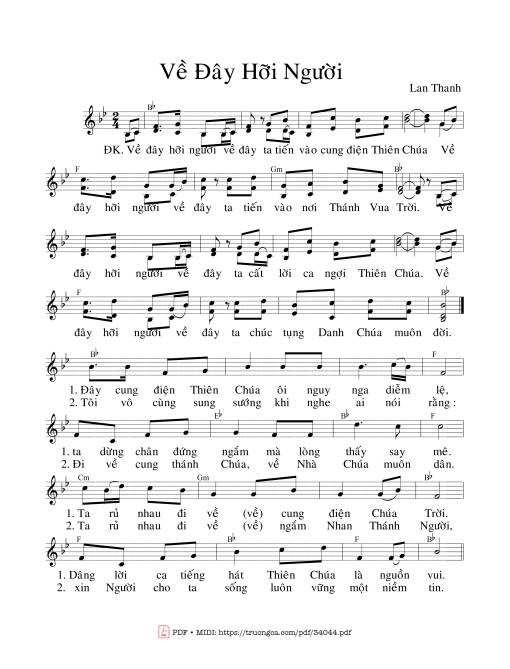 Sheet PDF of Về Đây Hỡi Người Về Đây, Ta Tiến Vào Cung Điện Thiên Chúa