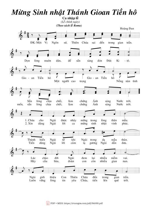 Sheet PDF of Mừng Sinh Nhật Thánh Gioan Tiền Hô