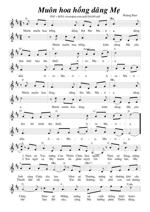 Sheet PDF of Muôn Hoa Hồng Dâng Mẹ