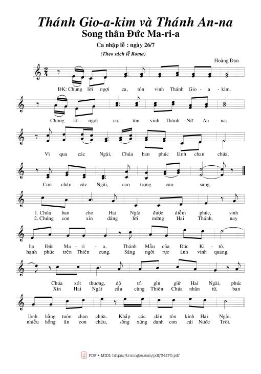 Sheet PDF of Thánh Gioakim Và Thánh Anna