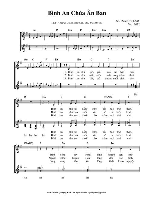 Sheet PDF of Bình An Chúa Ân Ban