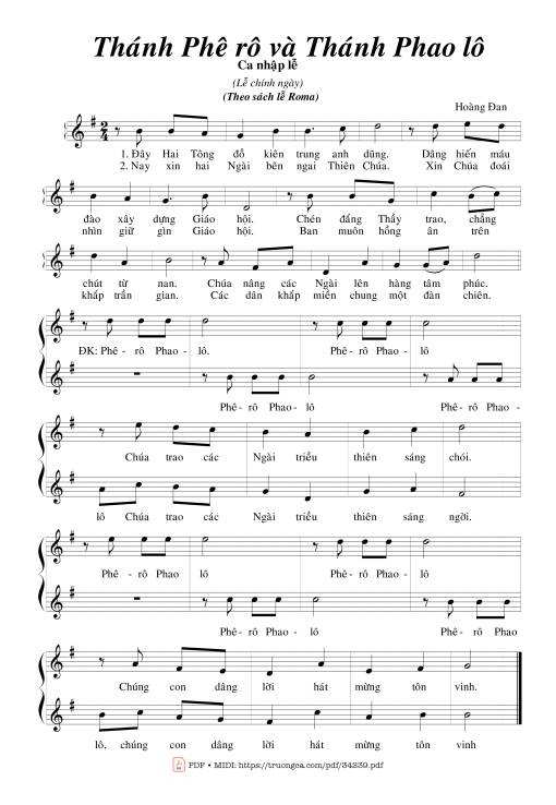 Sheet PDF of Thánh Phêrô Và Thánh Phaolô