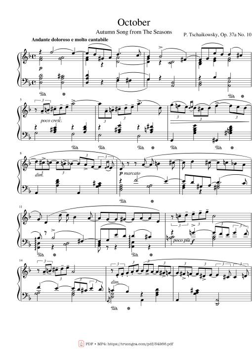 Tchaikovsky The Seasons, October, Autumn Song Piano
