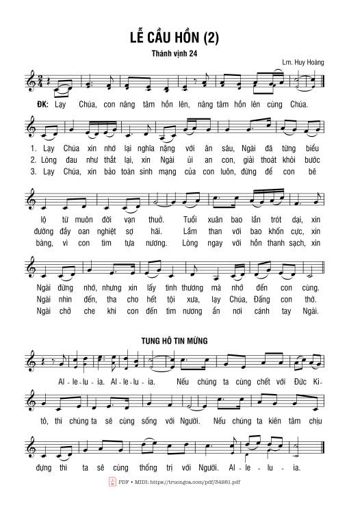 Sheet PDF of Thánh Vịnh 24, Cầu Cho Các Tín Hữu Đã Qua Đời - Lễ Nhì