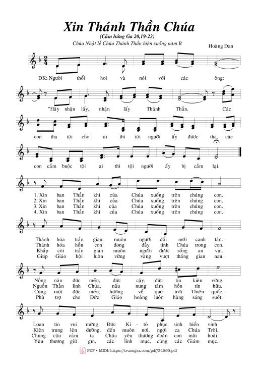 Sheet PDF of Xin Thánh Thần Chúa