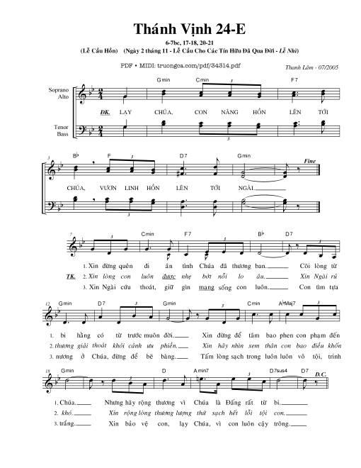 Thánh Vịnh 24, Cầu Cho Các Tín Hữu Đã Qua Đời - Lễ Nhì