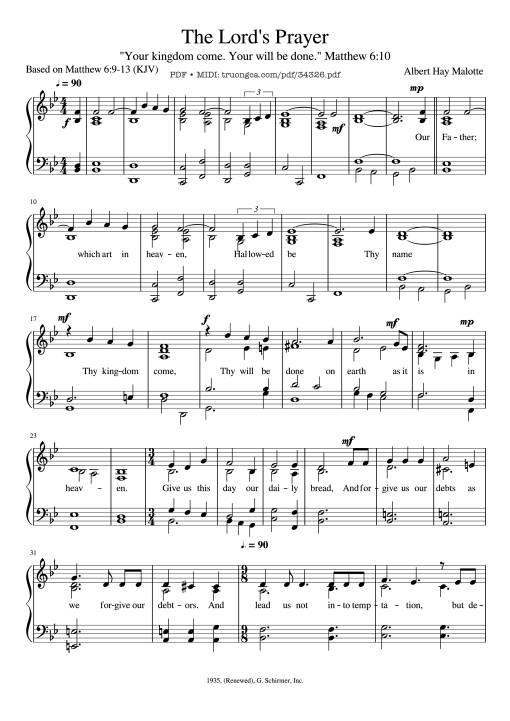 Sheet PDF of The Lord's Prayer Piano