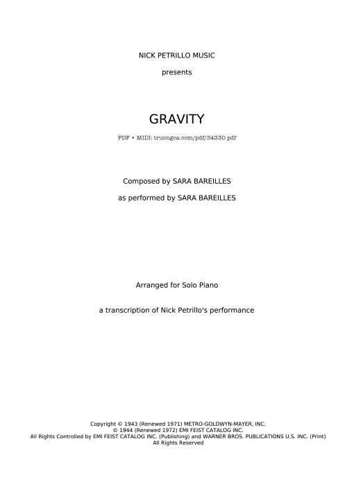 GRAVITY Piano - SARA BAREILLES