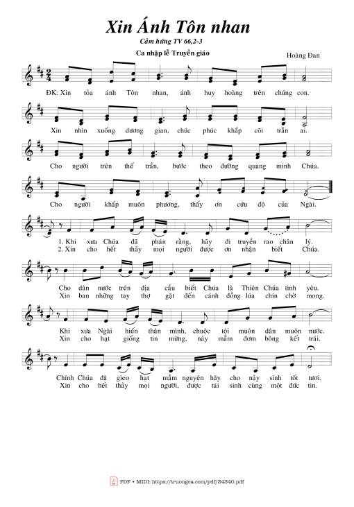Sheet PDF of Thánh Vịnh 66, Xin Ánh Tôn Nhan