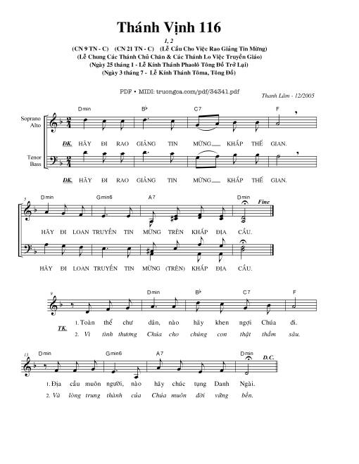 Thánh Vịnh 116, Khánh Nhật Truyền Giáo