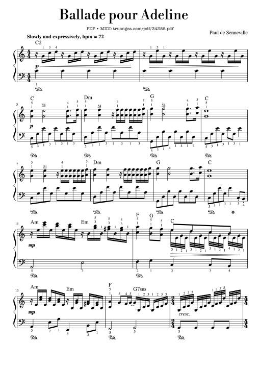 Sheet PDF of Ballade pour Adeline Piano