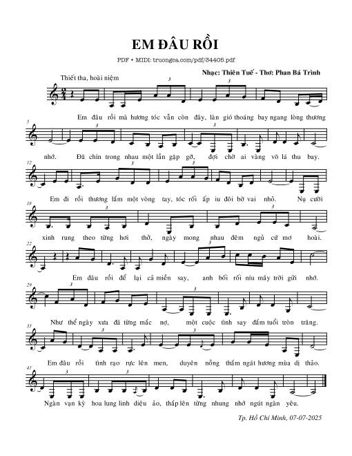 Sheet PDF of Em đâu rồi - Thiên Tuế