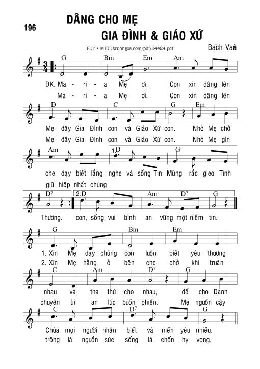 Sheet PDF of Dâng Cho Mẹ Gia Đình Và Giáo Xứ