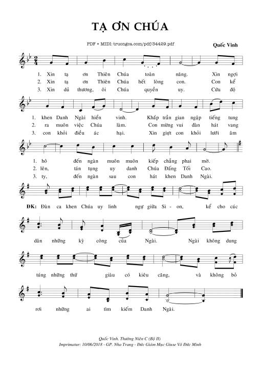 Sheet PDF of Tạ Ơn Chúa - Quốc Vinh