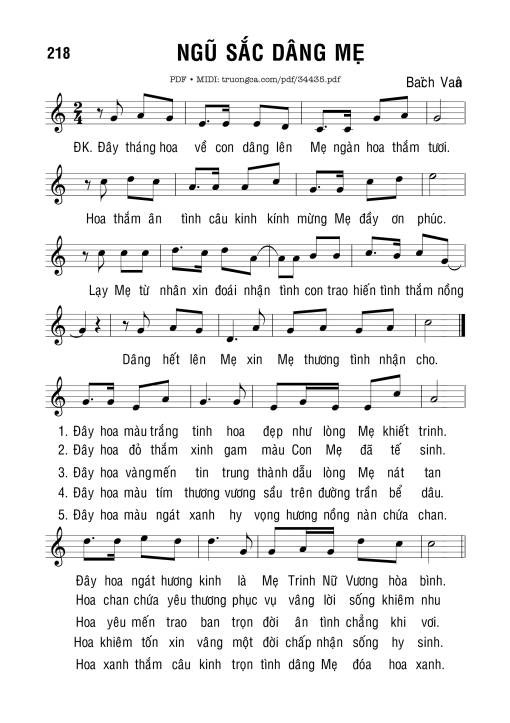 Sheet PDF of Ngũ Sắc Dâng Mẹ
