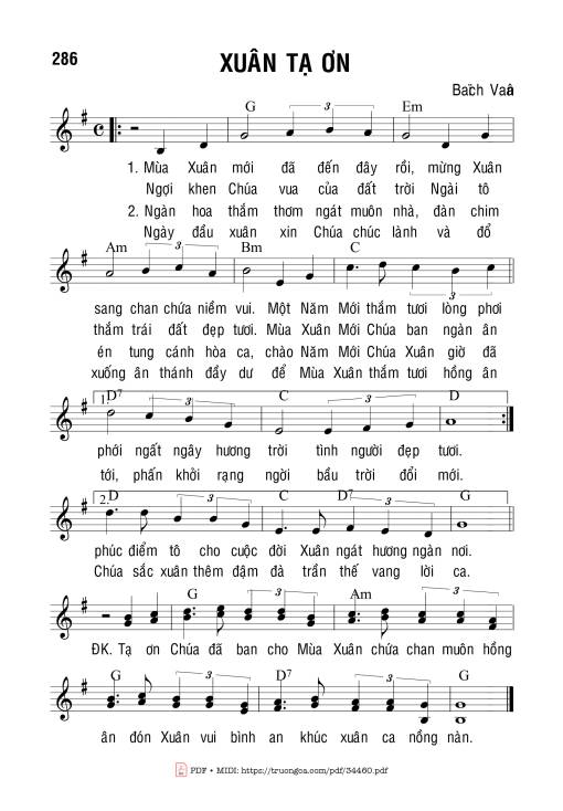 Sheet PDF of Xuân Tạ Ơn - Bạch Vân
